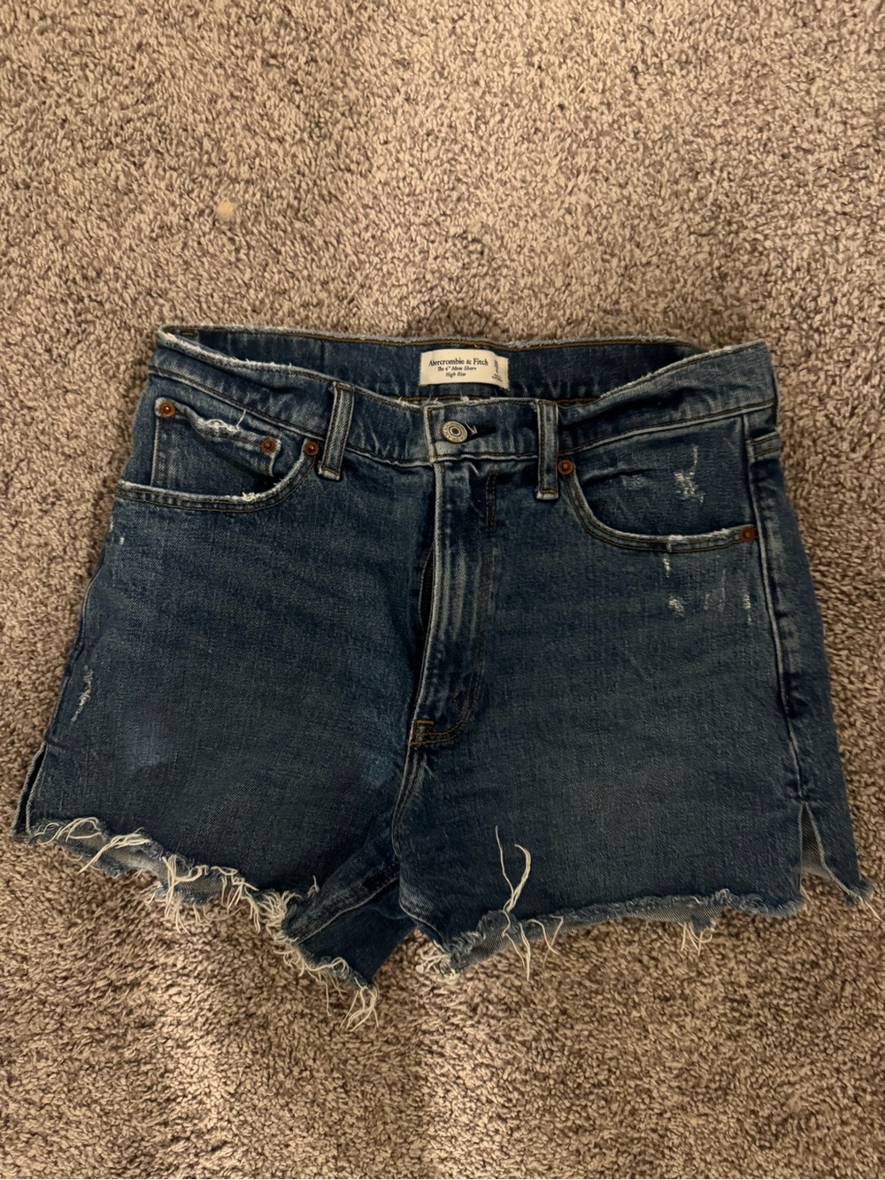 Abercrombie High-Rise Distressed Dark Blue Denim Cutoff Shorts